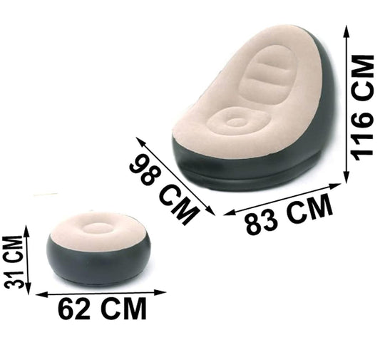 Portable Inflatable Sofa Chair with Ottoman, Plush Smooth Foam, for Living Room, Bedroom, Kids Room, Outdoor Camping, Beige