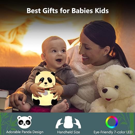 Panda Night Lamp, Panda Touch Silicone Lamp, 7 Colour Changing Light for Kids Bedroom, USB Rechargeable,Gift for Toddler, Children, Teens- Cute Valentine's Day Present (Close Eye)