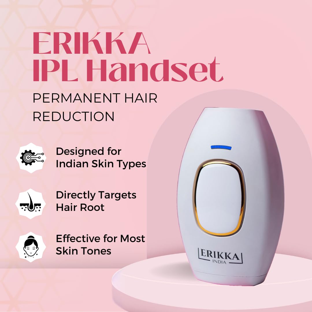 Hair Removal Handset, Advanced Diy Ipl Laser For Men And Women, Permanent Hair Reduction At Home, Works For Body And Facial Hair, 500,000 Flashes,12 Months Warranty By Erikka(White)