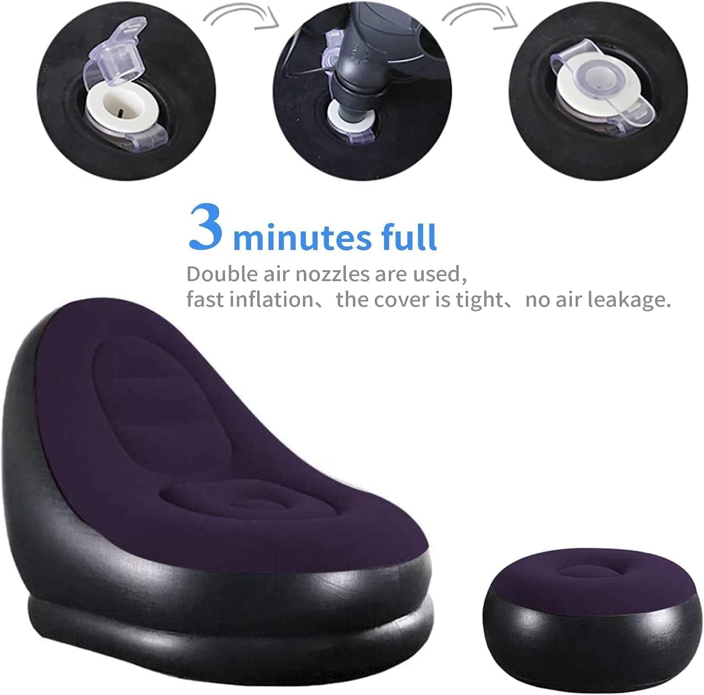 Portable Inflatable Sofa Chair with Ottoman, Plush Smooth Foam, for Living Room, Bedroom, Kids Room, Outdoor Camping, Beige