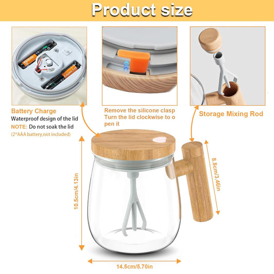 Self Stirring Coffee Mug with Lid,400ML Electric Mixing Cup Self Stirring Coffee Mug High Borosilicate Glass Mixing Coffee Mug Rotating Home Office Stirring Cup Suitable for Coffee/Milk/Protein Powder