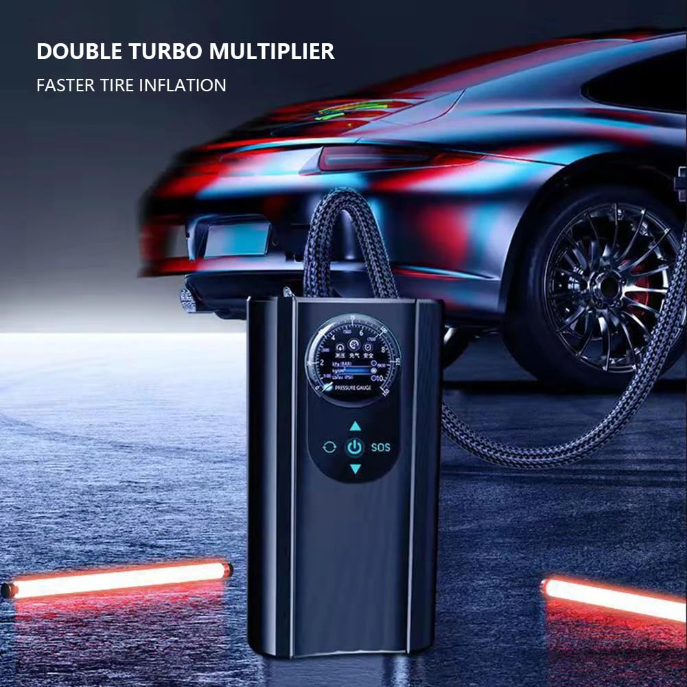 Portable Air Compressor Tire Inflator, Cordless With Pressure Gauge 150PSI Smart Pump for Car, Motorcycle, Bike, Ball (Car Plug-in Model)