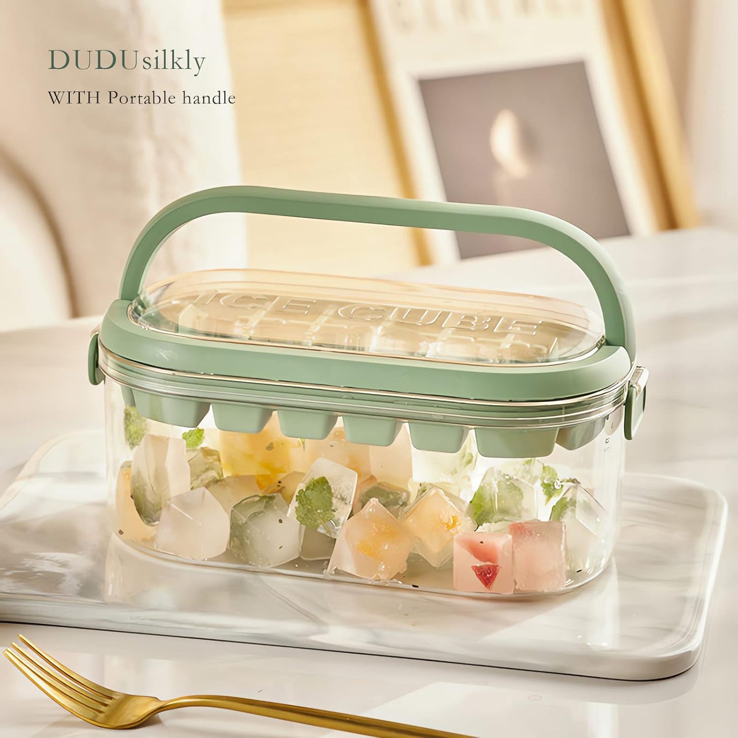 Double Layer Ice Cube Moulds-Stacking Design Ice Cube Tray, Food Material Ball Ice Cube Moulds, Quick Ice Removal Ice Cube Tray with Lid for Cooling Cocktails, Whiskey, Tea and Coffee…