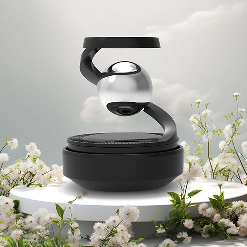 Solar Power Rotating Design Alloy Body Car Interior Decoration Air Freshener Perfum, with Organic Fragrance (Crystal Black)