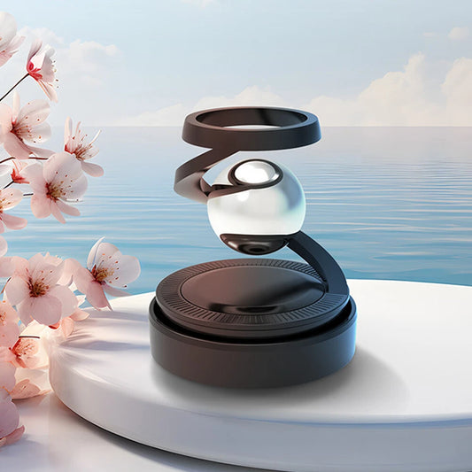 Solar Power Rotating Design Alloy Body Car Interior Decoration Air Freshener Perfum, with Organic Fragrance (Crystal Black)