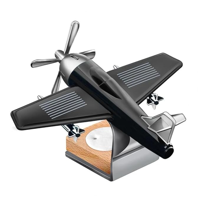 Solar Powered Car Perfume Diffuser/Dispenser | Aeroplane Glider Design, Auto Rotation Fan | For Car Dashboard with Perfume liquid & Organic Fragrance - (BLACK, Pack of 1) (BLACK)