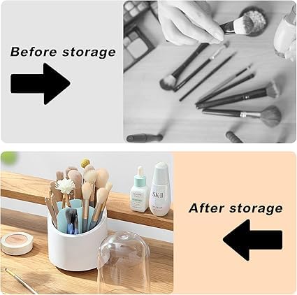 Portable Makeup Brush Holder with lid, 7 Compartment Cosmetic Storage Organizer, Rotating Pen Holder, Kitchen Organizer, Dustproof Countertop Makeup Storage Cases for Vanity (1)