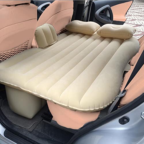 Car Travel Vehicle Inflatable Cushion Car Mattress with Two Pillows Car Pump and Rep Tikki for Car Travel (53.5 x 32.2 x 16.5 Inches, Cream)
