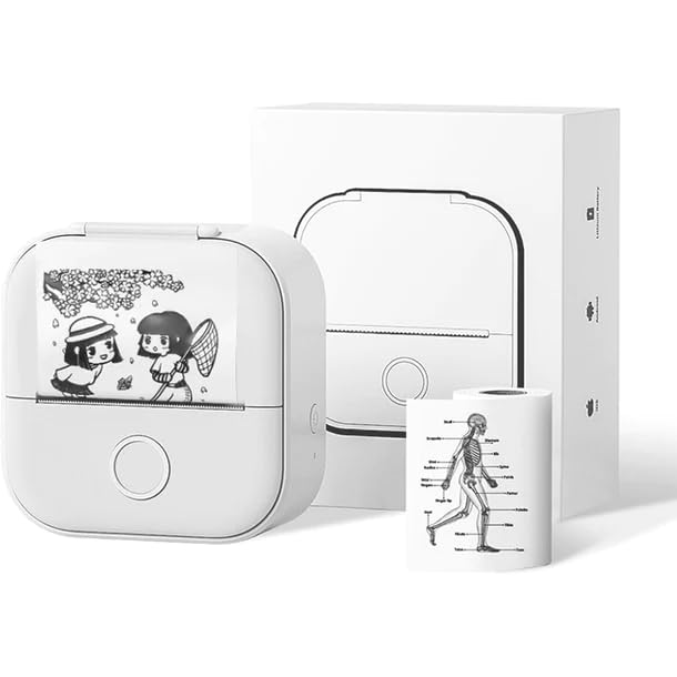 Mini Pocket Printer Portable 58mm Thermal Printer Machine for Picture Label DIY Handcraft List Journal Receipt Paper Instant Sticker with 1 Roll Thermal 98