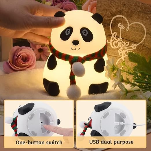 Panda Night Lamp, Panda Touch Silicone Lamp, 7 Colour Changing Light for Kids Bedroom, USB Rechargeable,Gift for Toddler, Children, Teens- Cute Valentine's Day Present (Close Eye)