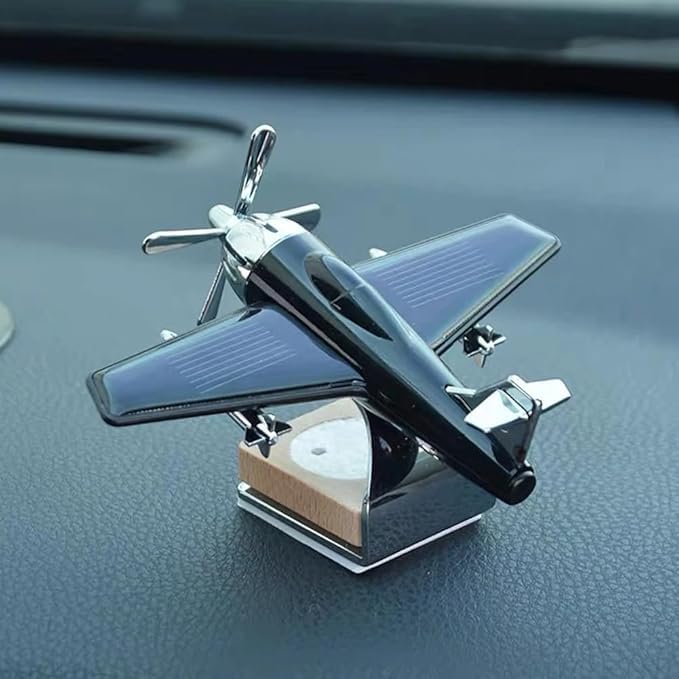 Solar Powered Car Perfume Diffuser/Dispenser | Aeroplane Glider Design, Auto Rotation Fan | For Car Dashboard with Perfume liquid & Organic Fragrance - (BLACK, Pack of 1) (BLACK)