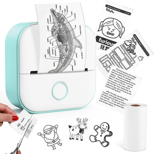 Mini Pocket Printer Portable 58mm Thermal Printer Machine for Picture Label DIY Handcraft List Journal Receipt Paper Instant Sticker with 1 Roll Thermal 98