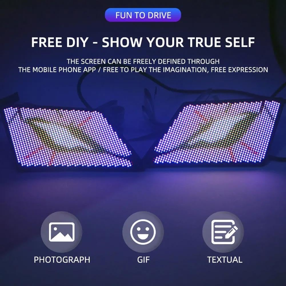 LED Devil Eye Demon Headlight - 2024 New Dynamic Car Accessory With Adjustable Eye Pattern, Over 100 GIFs to Choose, 5V/12V LED, DIY