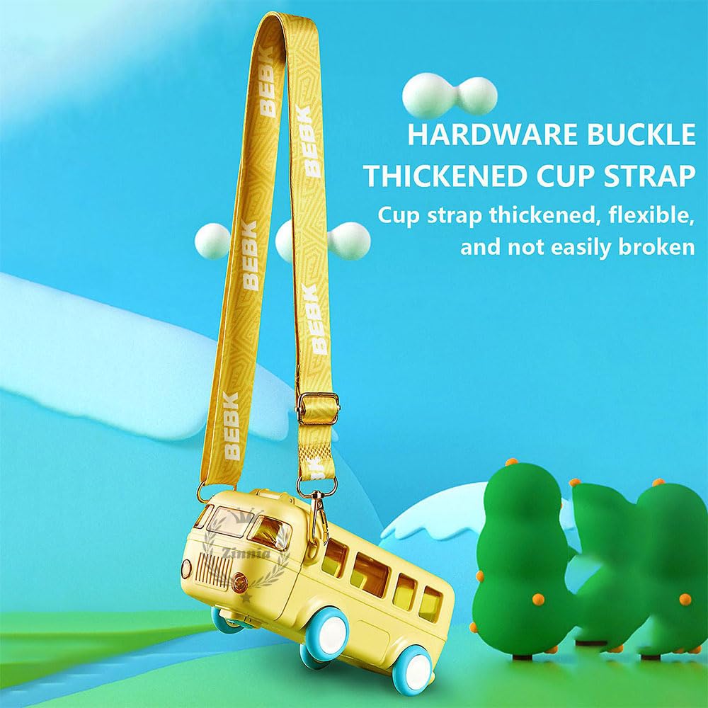 Bus Shape Water Bottle For Kids, Leak-Proof & Adjustable Shoulder Strap Kids Sipper Water Bottle For Boys & Girls, Portable Bus Water Bottle With Straw For Kids School (500 ML)