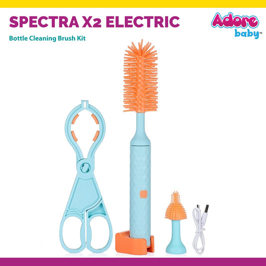 X2 Pro Electric Bottle Cleaning Brush Kit with Scissor Tong - IP65 Waterproof (Blue, Orange)