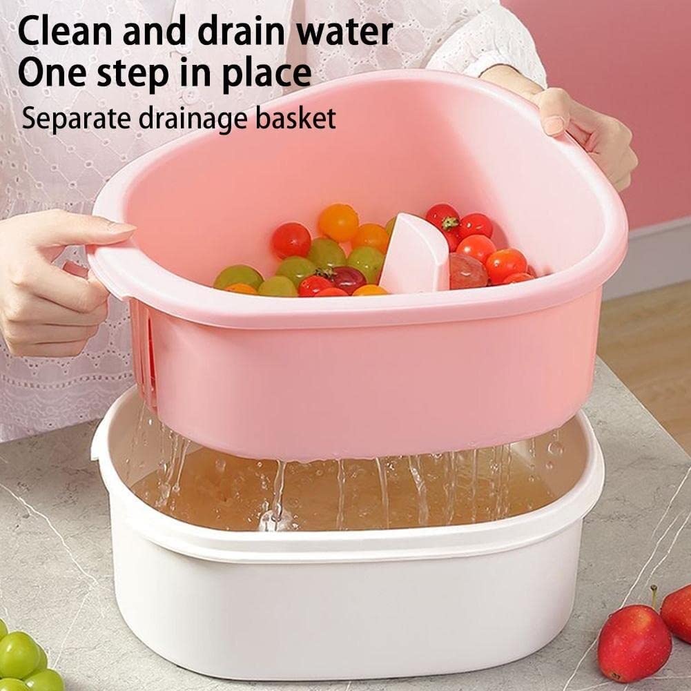 Fruit Cleaner Device, Large Fruit Washer Spinner with Brush, Fruit Cleaner with Fruit Washing Bowl,Portable Fruit Scrubber, Fruit and Vegetable Cleaner with Fruit Spinner Bowl,Vegetable Cleaner(Pink)