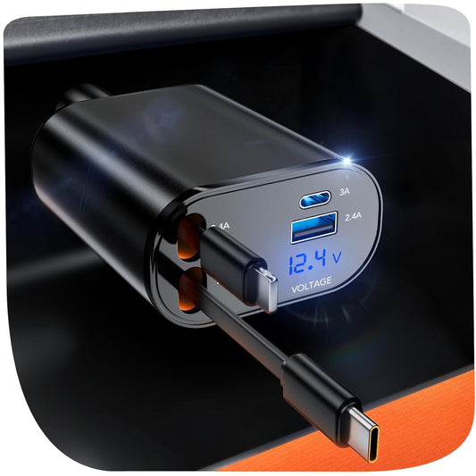Retractable Car Charger, 4 in 1 Fast Charging Car Charger 100W