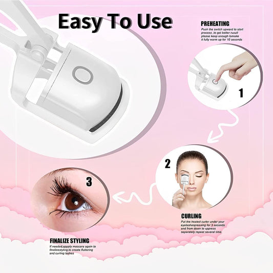 Heated Eyelash Curler – Rechargeable Electric Eyelash Curler – Long-Lasting Heated Lash Curler for Natural Lashes – Handheld Eyelash Heated Curler with Quick Pre-Heat – White
