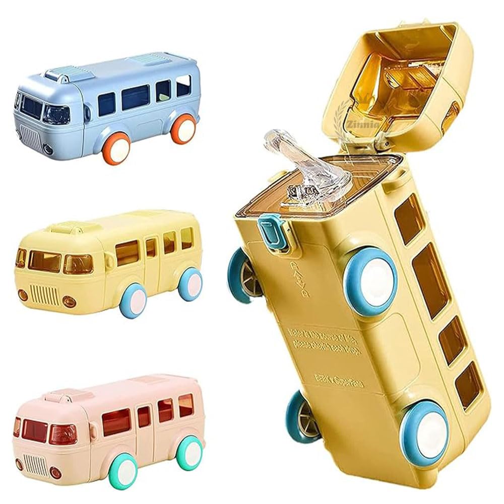 Bus Shape Water Bottle For Kids, Leak-Proof & Adjustable Shoulder Strap Kids Sipper Water Bottle For Boys & Girls, Portable Bus Water Bottle With Straw For Kids School (500 ML)