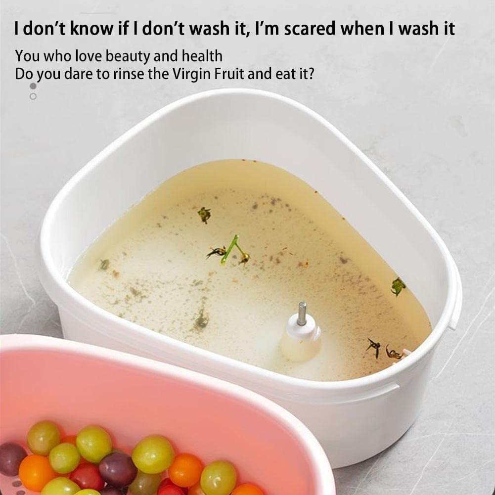 Fruit Cleaner Device, Large Fruit Washer Spinner with Brush, Fruit Cleaner with Fruit Washing Bowl,Portable Fruit Scrubber, Fruit and Vegetable Cleaner with Fruit Spinner Bowl,Vegetable Cleaner(Pink)