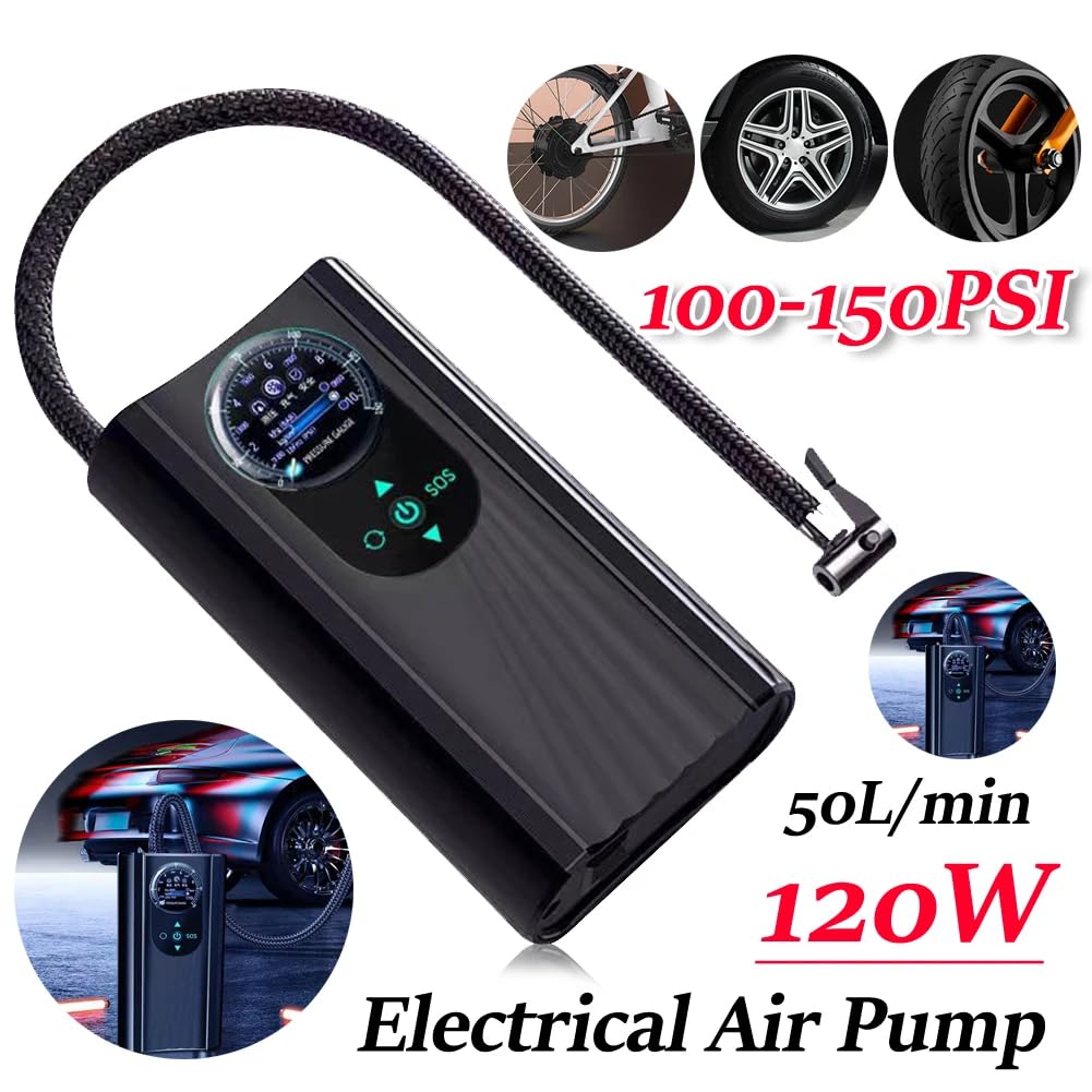 Portable Air Compressor Tire Inflator, Cordless With Pressure Gauge 150PSI Smart Pump for Car, Motorcycle, Bike, Ball (Car Plug-in Model)