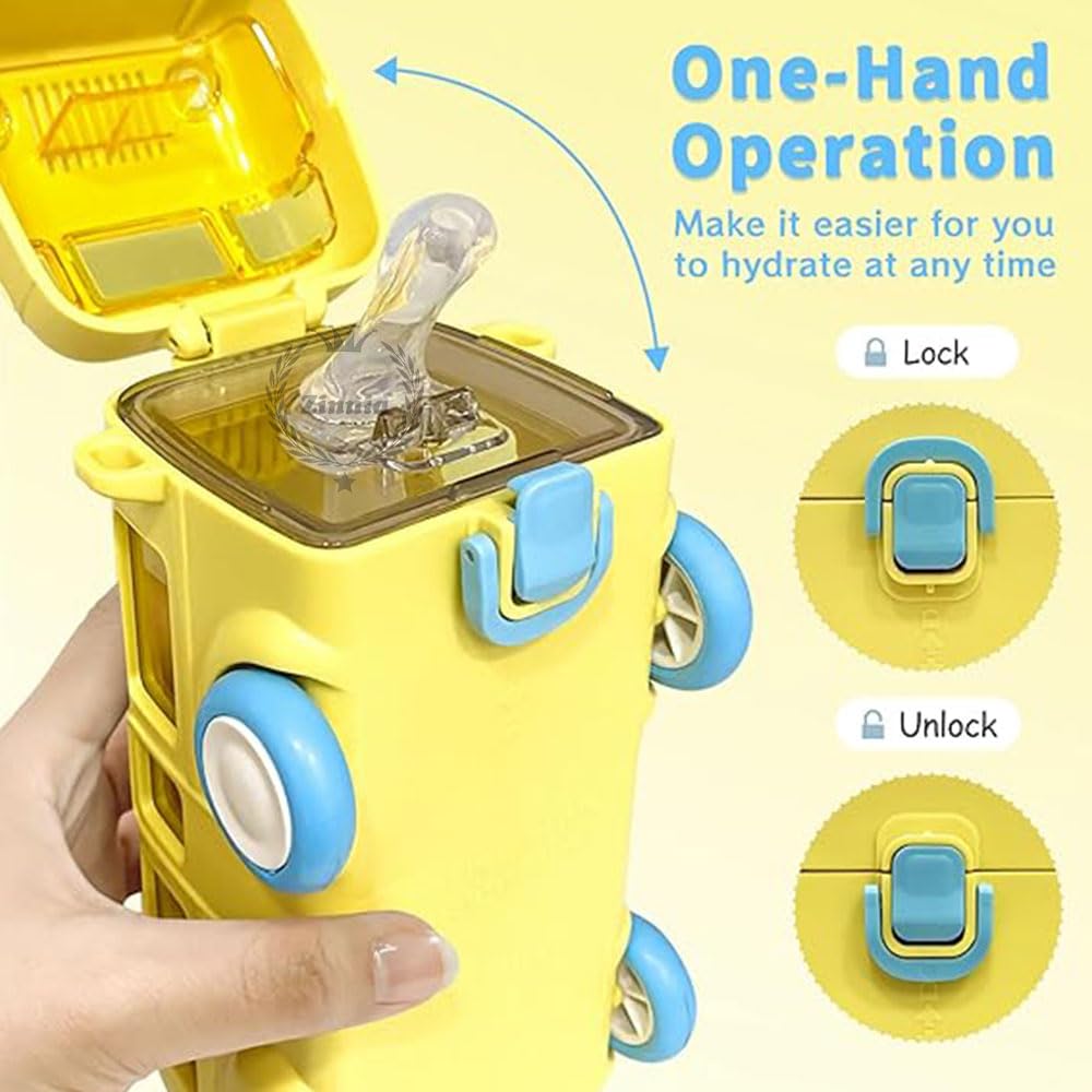 Bus Shape Water Bottle For Kids, Leak-Proof & Adjustable Shoulder Strap Kids Sipper Water Bottle For Boys & Girls, Portable Bus Water Bottle With Straw For Kids School (500 ML)