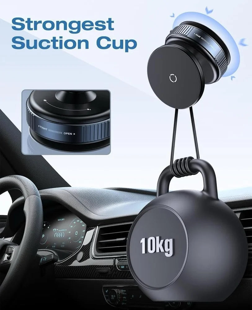 2025 Magnetic Car Mount with Ultra Vacuum Suction Cup – 360° Rotatable Dashboard & Windshield Holder for iPhone 16 15 14 13 12, Samsung Galaxy, Android – Black