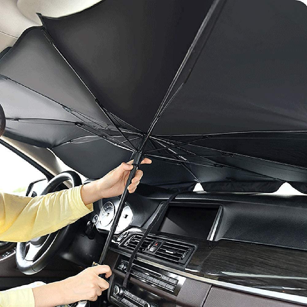 Car Sun Umbrella - Windshield Sun Shade Umbrella UV Resistant Car Window Sunshade Foldable Reflector Umbrella for Car Vehicle Truck, Full Cover Sun Shade for Most Vehicles (Black, Pack of 1)