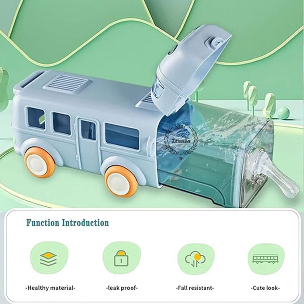 Bus Shape Water Bottle For Kids, Leak-Proof & Adjustable Shoulder Strap Kids Sipper Water Bottle For Boys & Girls, Portable Bus Water Bottle With Straw For Kids School (500 ML)