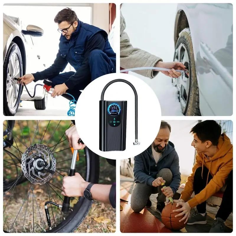 Portable Air Compressor Tire Inflator, Cordless With Pressure Gauge 150PSI Smart Pump for Car, Motorcycle, Bike, Ball (Car Plug-in Model)