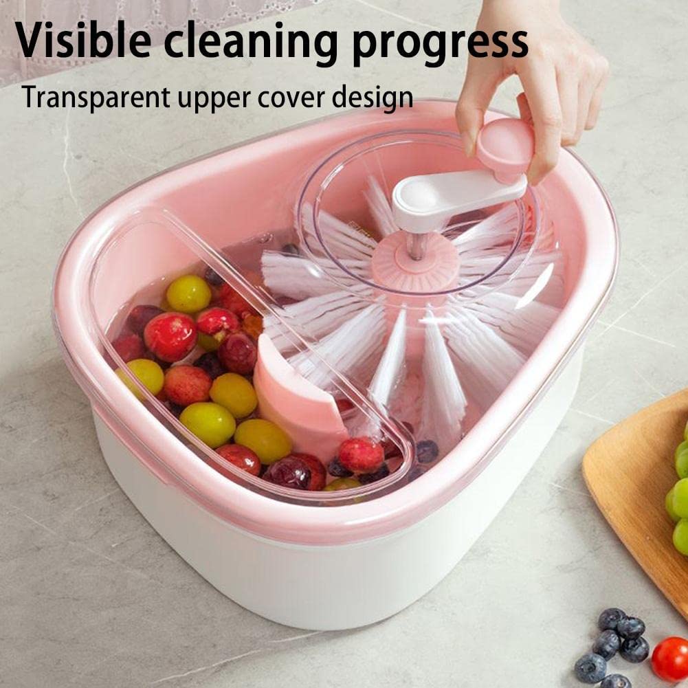 Fruit Cleaner Device, Large Fruit Washer Spinner with Brush, Fruit Cleaner with Fruit Washing Bowl,Portable Fruit Scrubber, Fruit and Vegetable Cleaner with Fruit Spinner Bowl,Vegetable Cleaner(Pink)