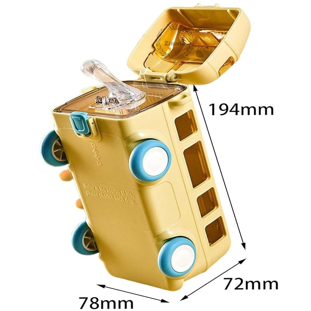 Bus Shape Water Bottle For Kids, Leak-Proof & Adjustable Shoulder Strap Kids Sipper Water Bottle For Boys & Girls, Portable Bus Water Bottle With Straw For Kids School (500 ML)