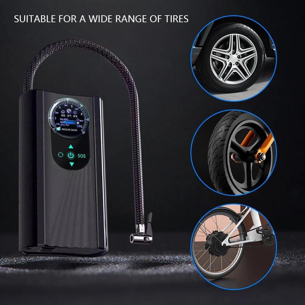 Portable Air Compressor Tire Inflator, Cordless With Pressure Gauge 150PSI Smart Pump for Car, Motorcycle, Bike, Ball (Car Plug-in Model)