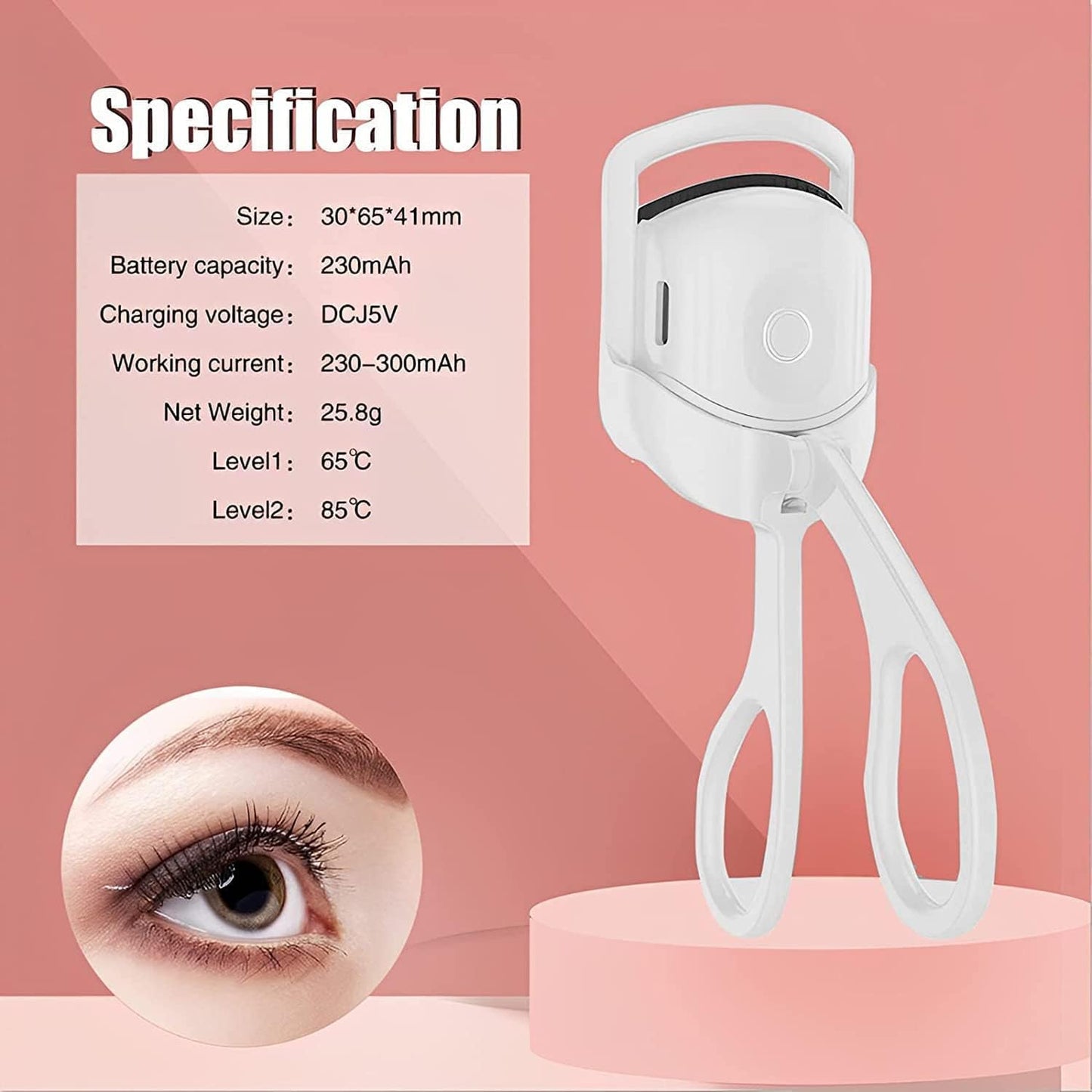 Heated Eyelash Curler – Rechargeable Electric Eyelash Curler – Long-Lasting Heated Lash Curler for Natural Lashes – Handheld Eyelash Heated Curler with Quick Pre-Heat – White