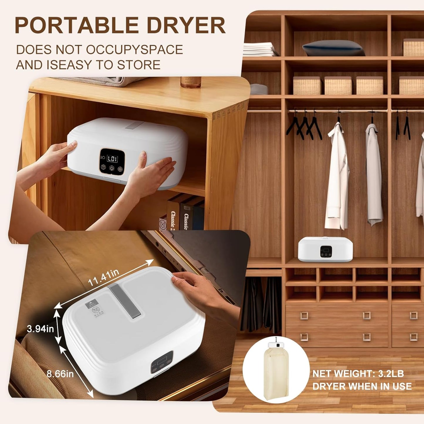 Portable Clothes Dryer，Mini Laundry Dryers with Remote Control