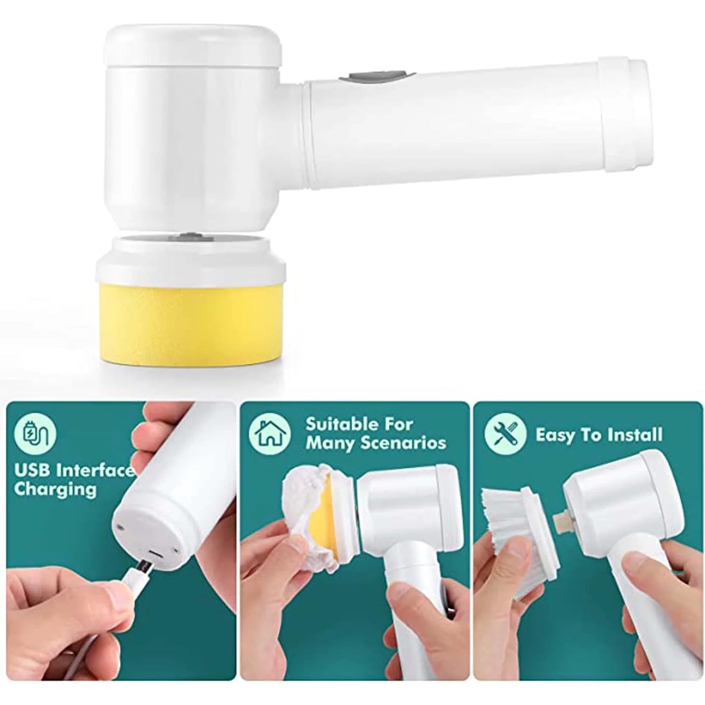 5 in 1 Magic Brush, Electric Spin Scrubber, Handheld Wireless Cleaning Brush for Kitchen, Bathroom, Sink, Tile - Dishwashing and Pot Cleaning Artifact, Household Supplies