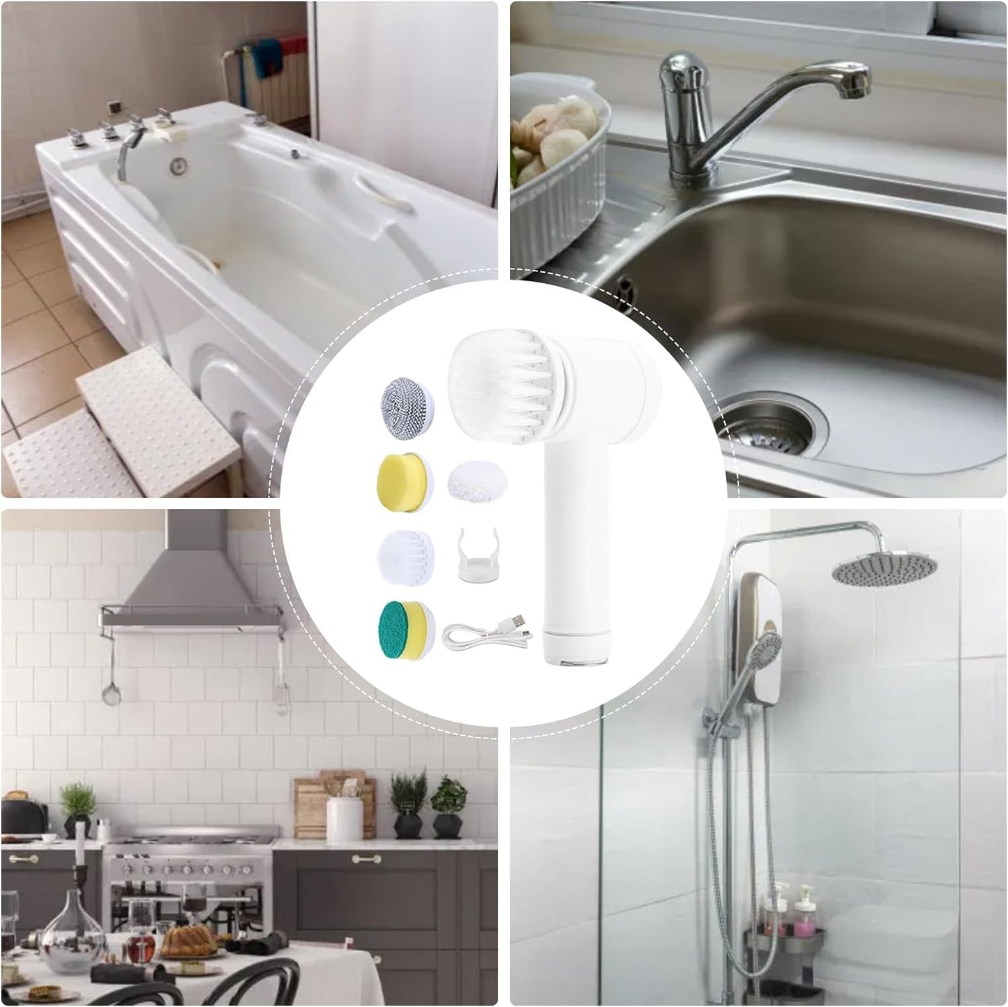 5 in 1 Magic Brush, Electric Spin Scrubber, Handheld Wireless Cleaning Brush for Kitchen, Bathroom, Sink, Tile - Dishwashing and Pot Cleaning Artifact, Household Supplies