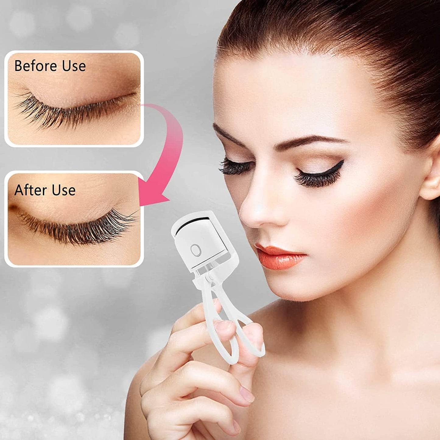 Heated Eyelash Curler – Rechargeable Electric Eyelash Curler – Long-Lasting Heated Lash Curler for Natural Lashes – Handheld Eyelash Heated Curler with Quick Pre-Heat – White