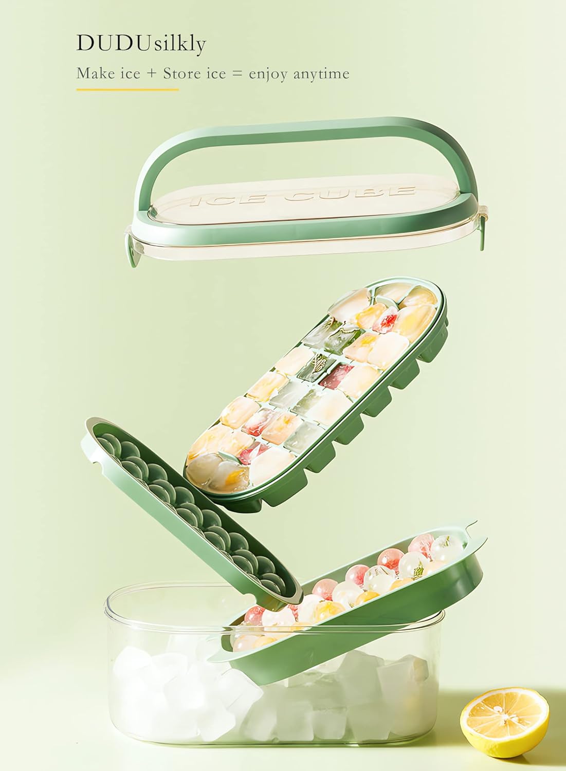 Double Layer Ice Cube Moulds-Stacking Design Ice Cube Tray, Food Material Ball Ice Cube Moulds, Quick Ice Removal Ice Cube Tray with Lid for Cooling Cocktails, Whiskey, Tea and Coffee…