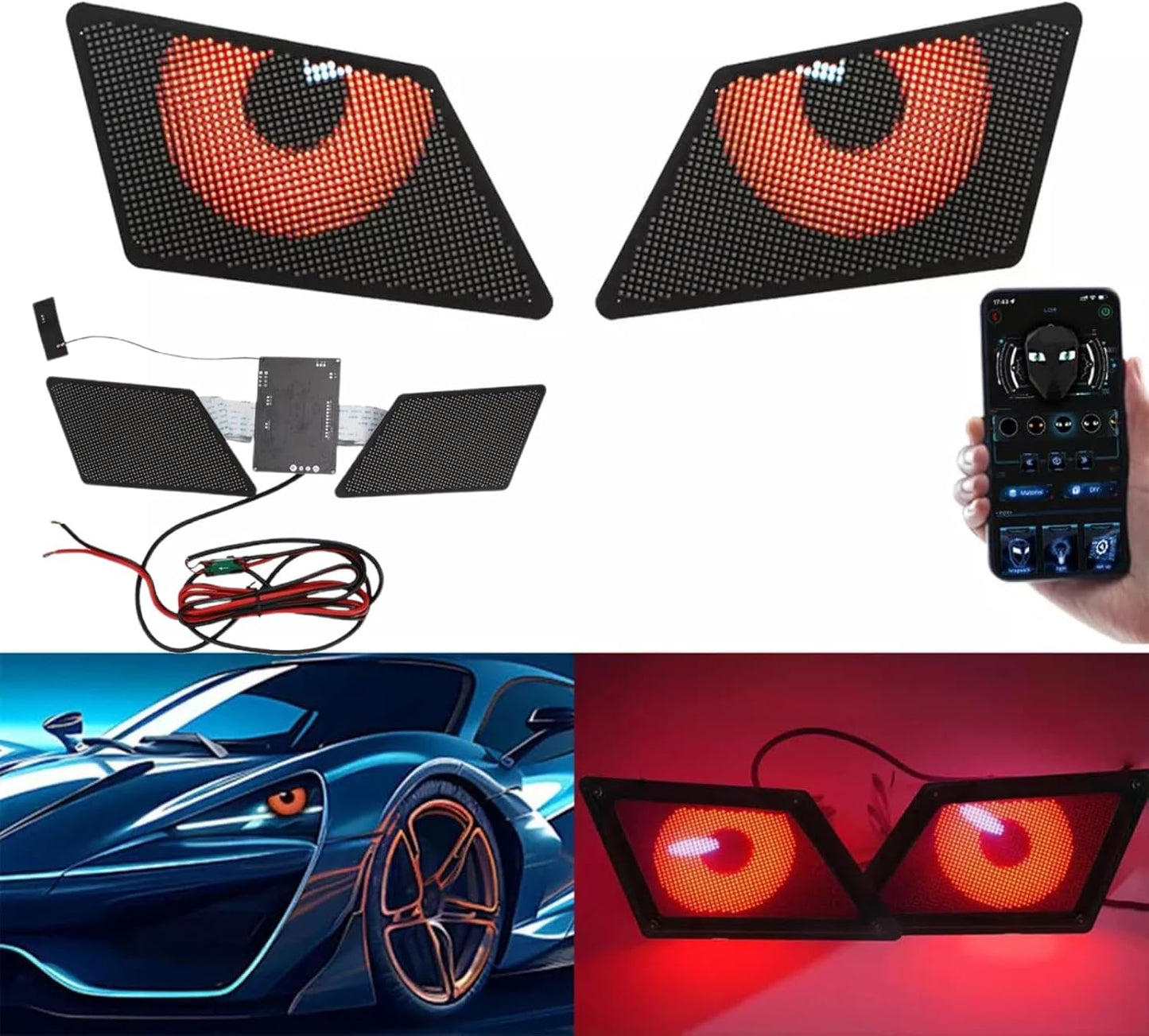 LED Devil Eye Demon Headlight - 2024 New Dynamic Car Accessory With Adjustable Eye Pattern, Over 100 GIFs to Choose, 5V/12V LED, DIY