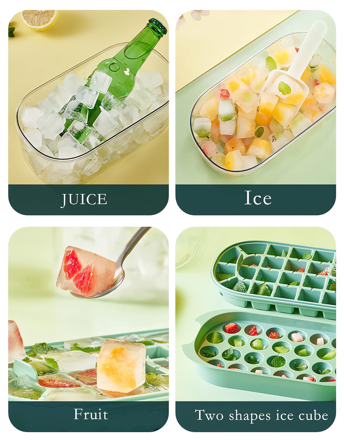 Double Layer Ice Cube Moulds-Stacking Design Ice Cube Tray, Food Material Ball Ice Cube Moulds, Quick Ice Removal Ice Cube Tray with Lid for Cooling Cocktails, Whiskey, Tea and Coffee…