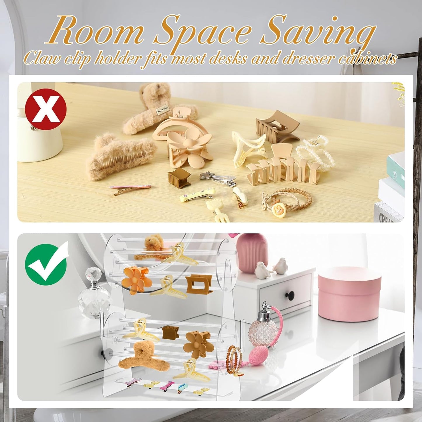 Lineshading Acrylic Claw Clip Holder 360 Degree Rotating Claw Clip Organizer Girl Hair Accessories Organizer Storage Display Clear Stand for Girl Women Vanity Dressing Table (Round Style)