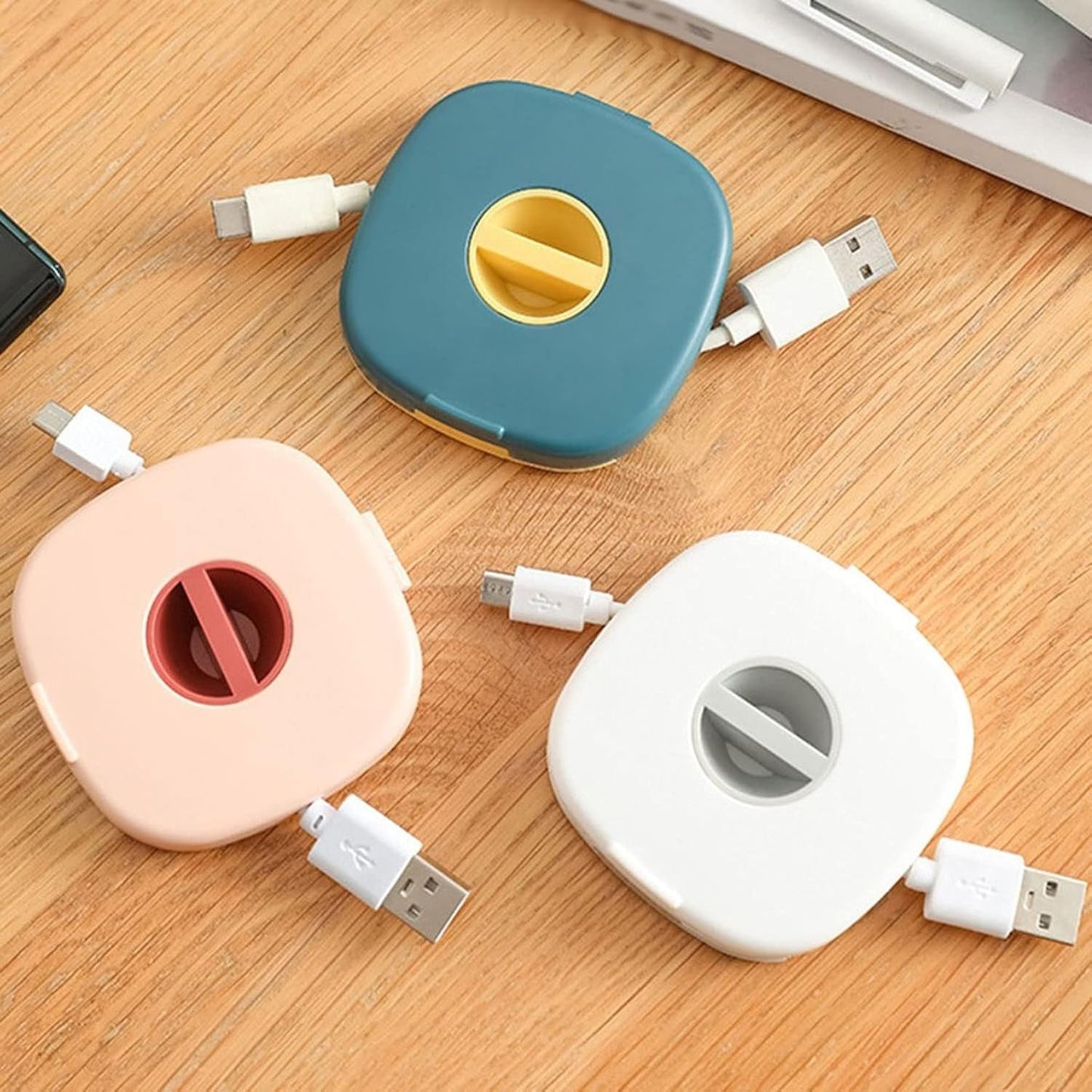 2-in-1 Cord Management Case Mobile Phone Holder | Cable Tidy Storage Protector Wire Winder for USB Cable