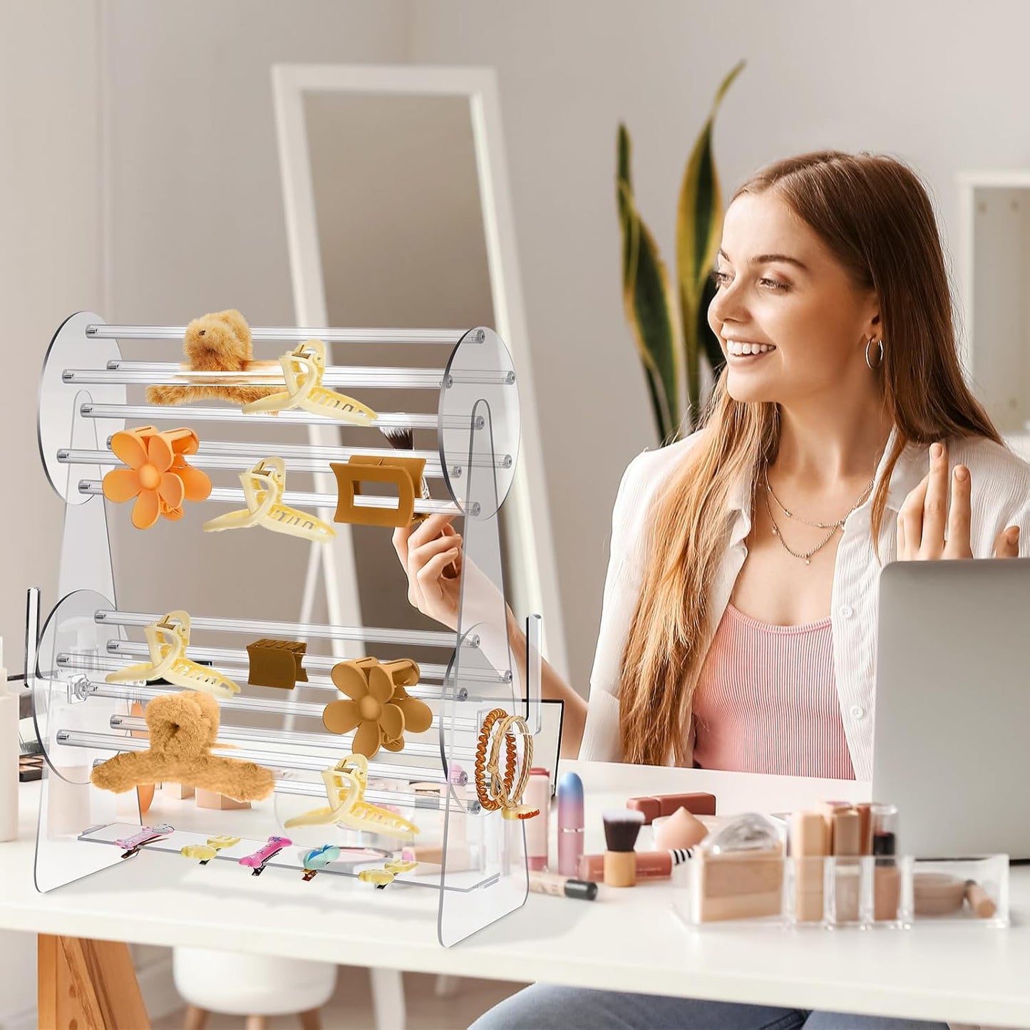 Lineshading Acrylic Claw Clip Holder 360 Degree Rotating Claw Clip Organizer Girl Hair Accessories Organizer Storage Display Clear Stand for Girl Women Vanity Dressing Table (Round Style)