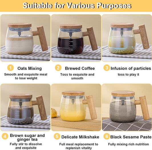 Self Stirring Coffee Mug with Lid,400ML Electric Mixing Cup Self Stirring Coffee Mug High Borosilicate Glass Mixing Coffee Mug Rotating Home Office Stirring Cup Suitable for Coffee/Milk/Protein Powder