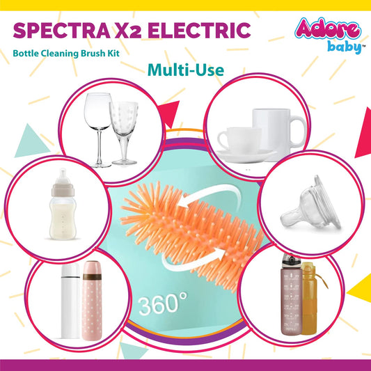X2 Pro Electric Bottle Cleaning Brush Kit with Scissor Tong - IP65 Waterproof (Blue, Orange)