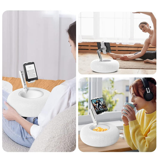 Debtrop Kindle Pillow Stand Holder with Snack Bowl for Reading in Bed, Cozy Tablet Phone iPad Pillow Stand for Lap Compatible with 4.7"-13" Phone, Tablet, iPad, iPhone, Google, Kindle, Samsung(White)