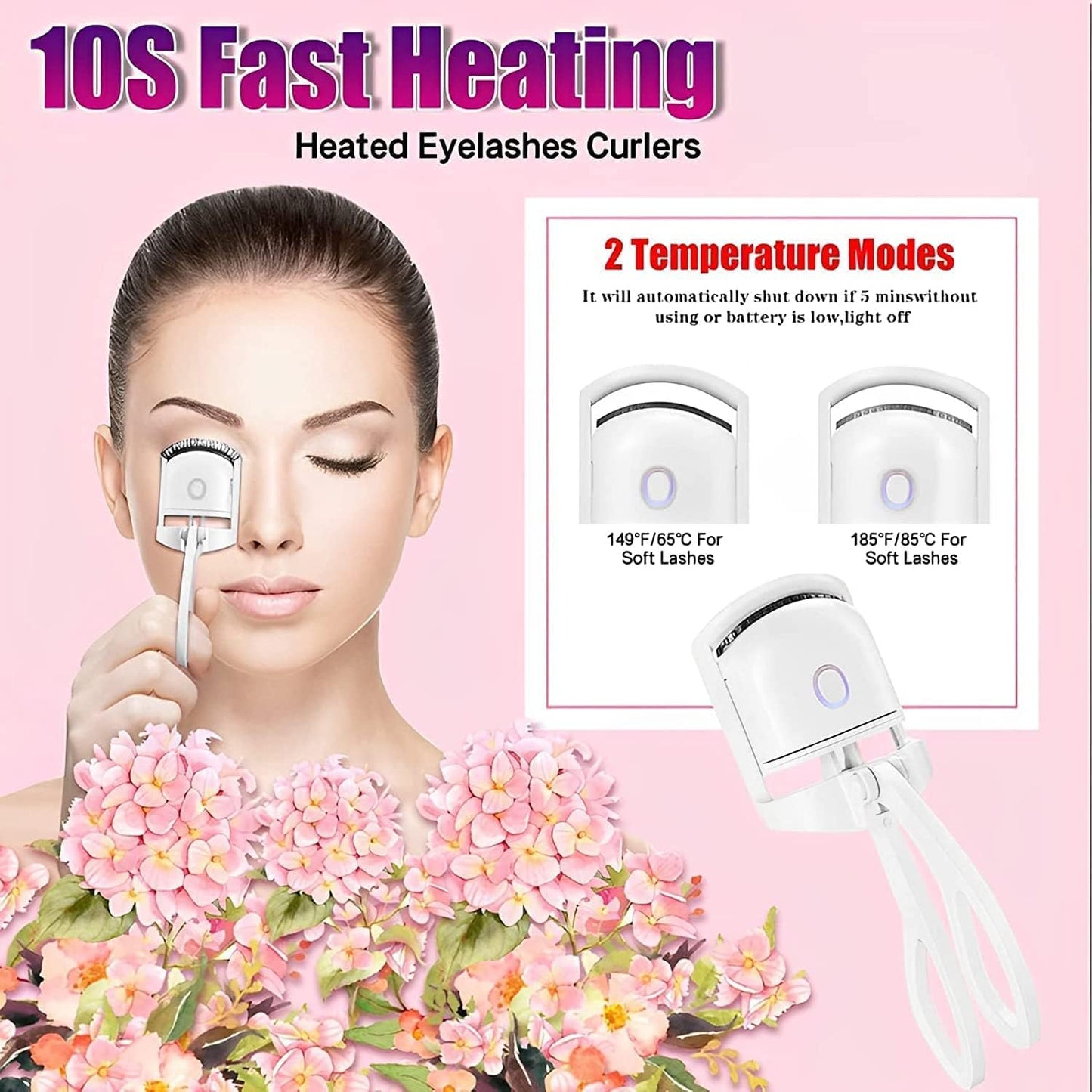 Heated Eyelash Curler – Rechargeable Electric Eyelash Curler – Long-Lasting Heated Lash Curler for Natural Lashes – Handheld Eyelash Heated Curler with Quick Pre-Heat – White