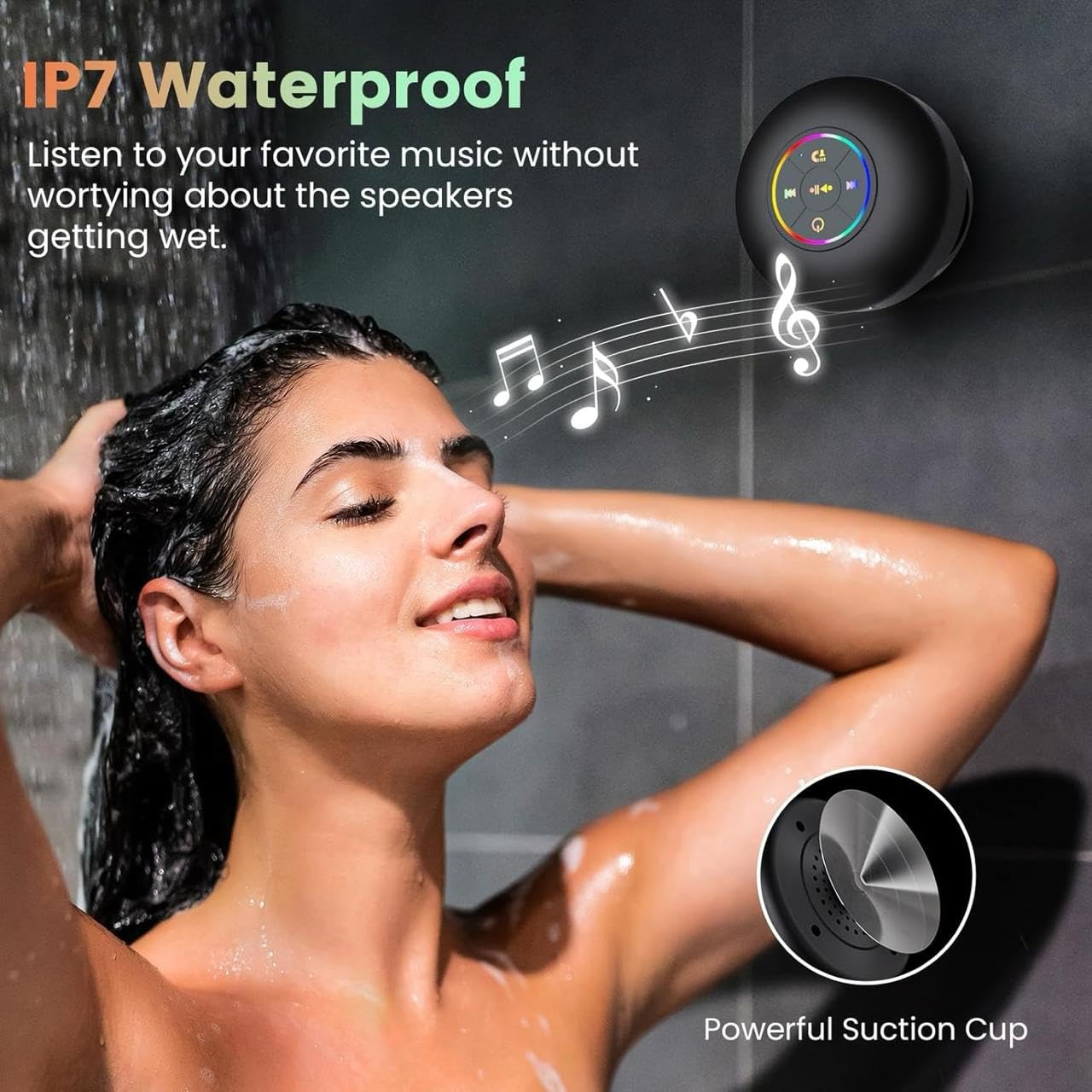 Bluetooth Shower Speaker, Portable Bluetooth Speaker Surround Sound, Waterproof Wireless Speaker with Suction Cup
