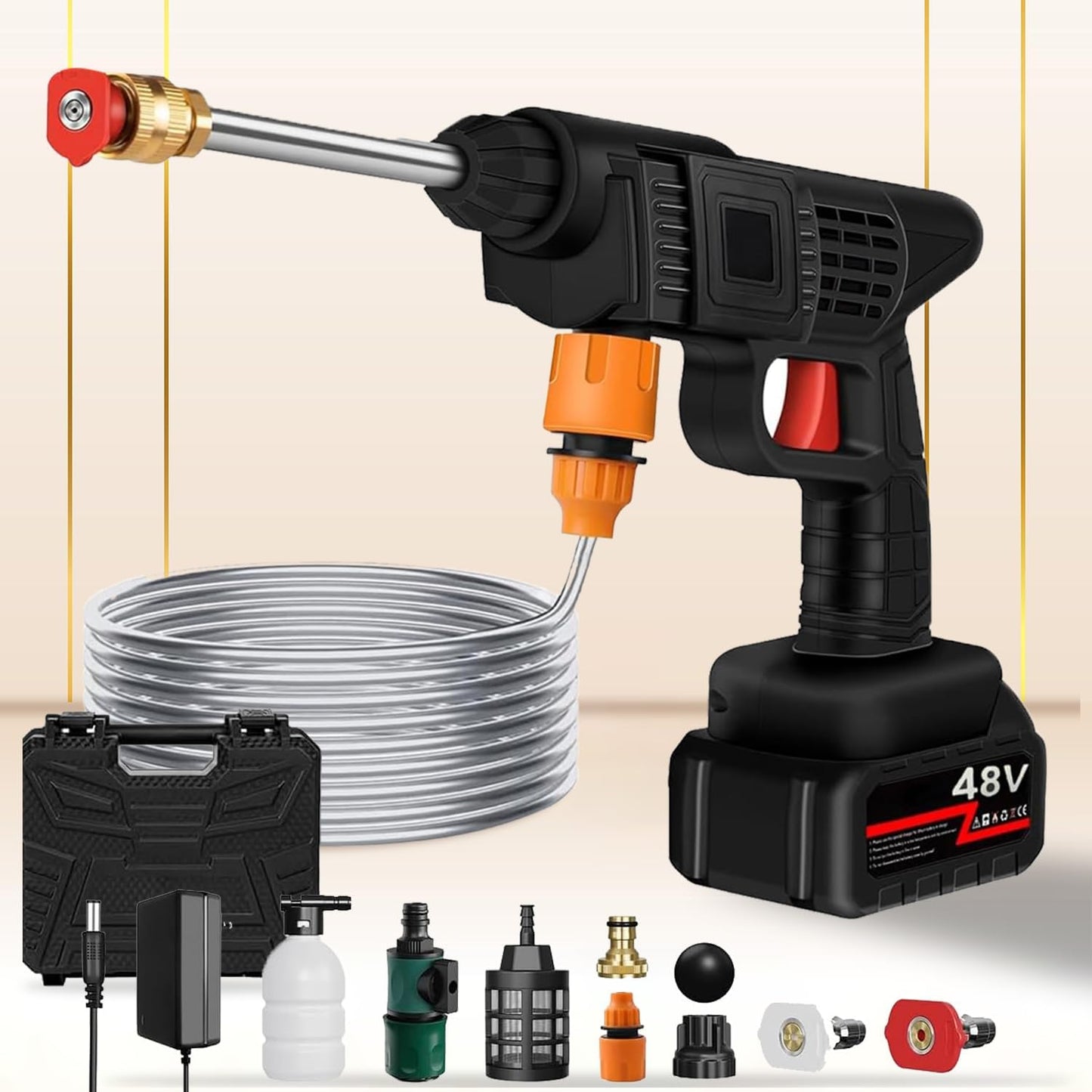 High-Pressure Car Washer Gun | Cordless 48V 18000 mah Battery-Powered Washer Gun for Car Wash, Bike Cleaning